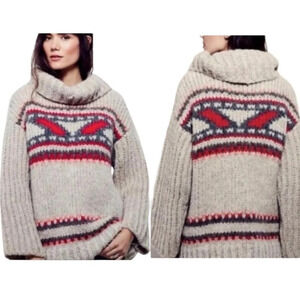 Free People Tan Fair Isle Alpaca Chunky Knit Turtleneck Sweater Xsmall Women’s